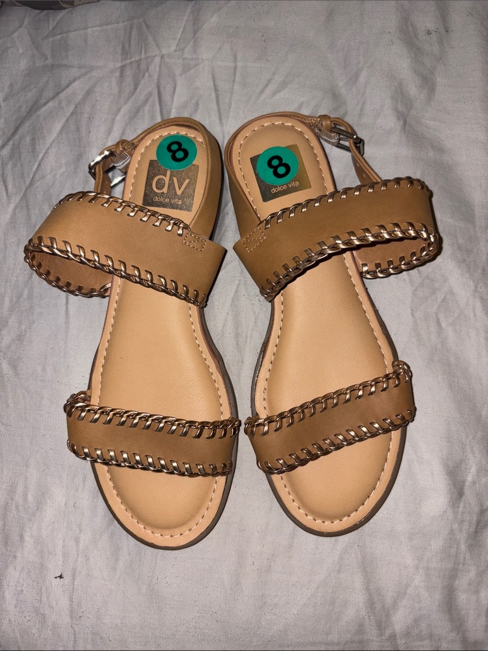 Dolce Vita Tan Chain-Trim Double Strap Sandals
